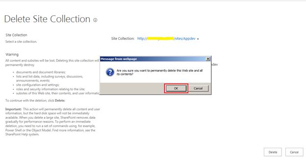 Confirmation message